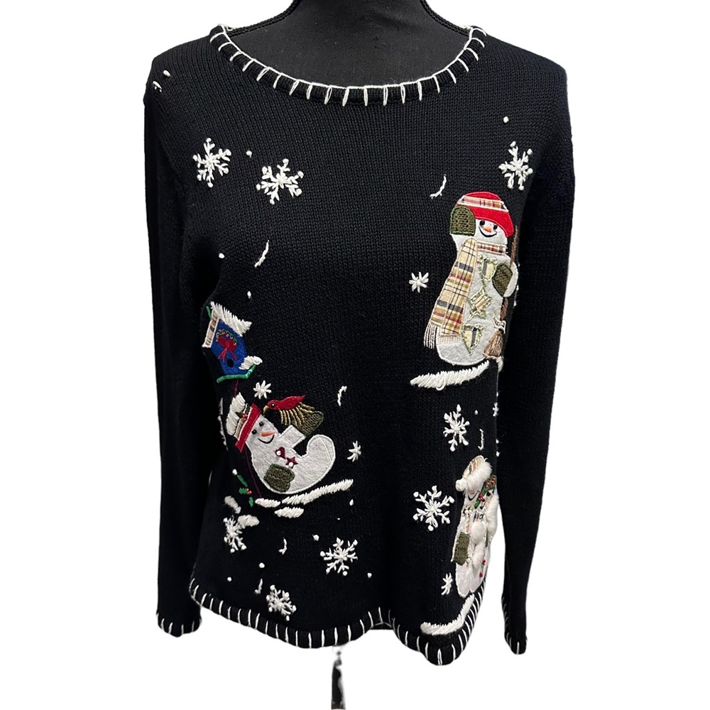Through The Country Door Snowmen Sweater Snowflakes Red bird Women Size M